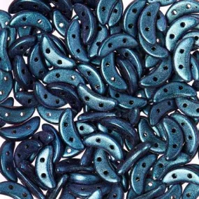 10mm Polychrome Indigo Orchid 2-Hole Crescent CzechMates Czech Glass Beads