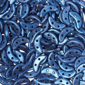 10mm Metallic Suede Blue 2-Hole Crescent CzechMates Czech Glass Beads