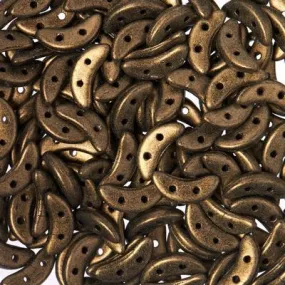 10mm Metallic Suede Gold 2-Hole Crescent CzechMates Czech Glass Beads