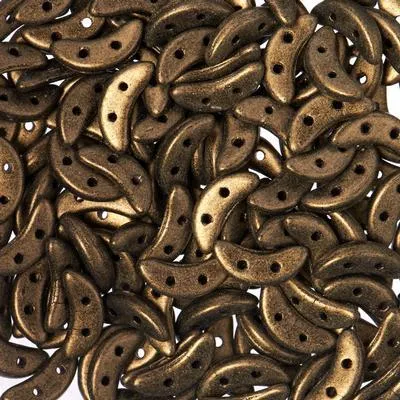 10mm Metallic Suede Gold 2-Hole Crescent CzechMates Czech Glass Beads