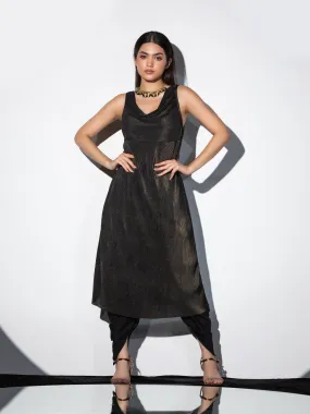 2pcs. Set | Cowl Neck Pleated Black Gold Top with Dhoti Pants