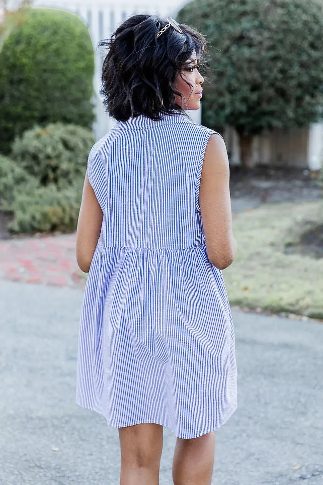 A Little Prep In My Step Blue Stripe Collar Button Up Mini Dress FINAL SALE