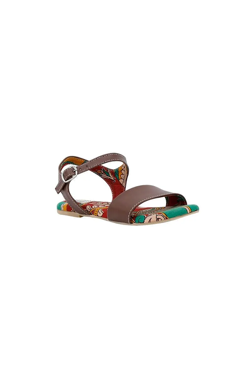 Aahna Brown kalamkari Sole Sandals