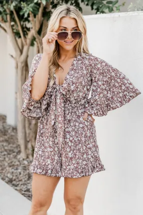 Adventurous Soul Brown Floral Tie Front Romper FINAL SALE