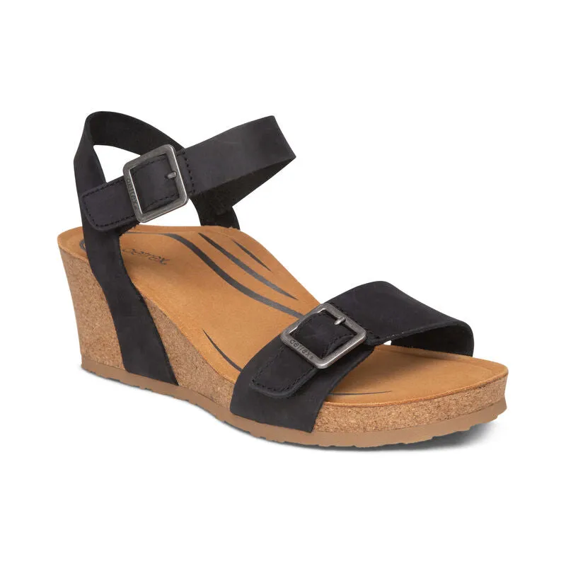 Aetrex Lexa Cork Quarter Strap Black Wedge