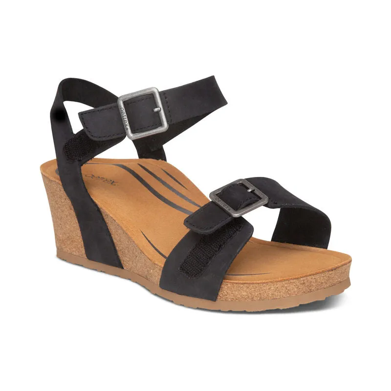 Aetrex Lexa Cork Quarter Strap Black Wedge