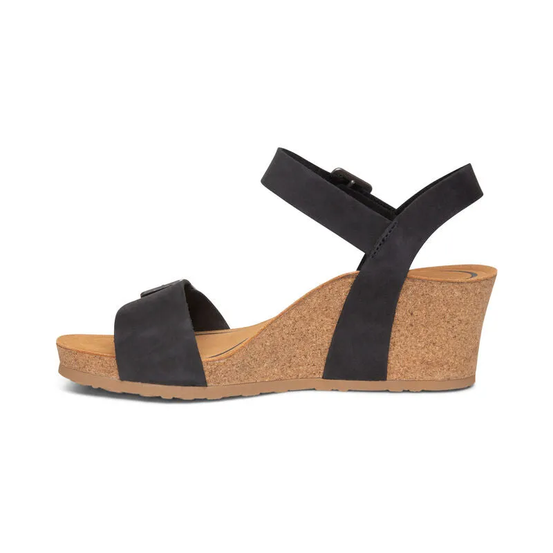 Aetrex Lexa Cork Quarter Strap Black Wedge