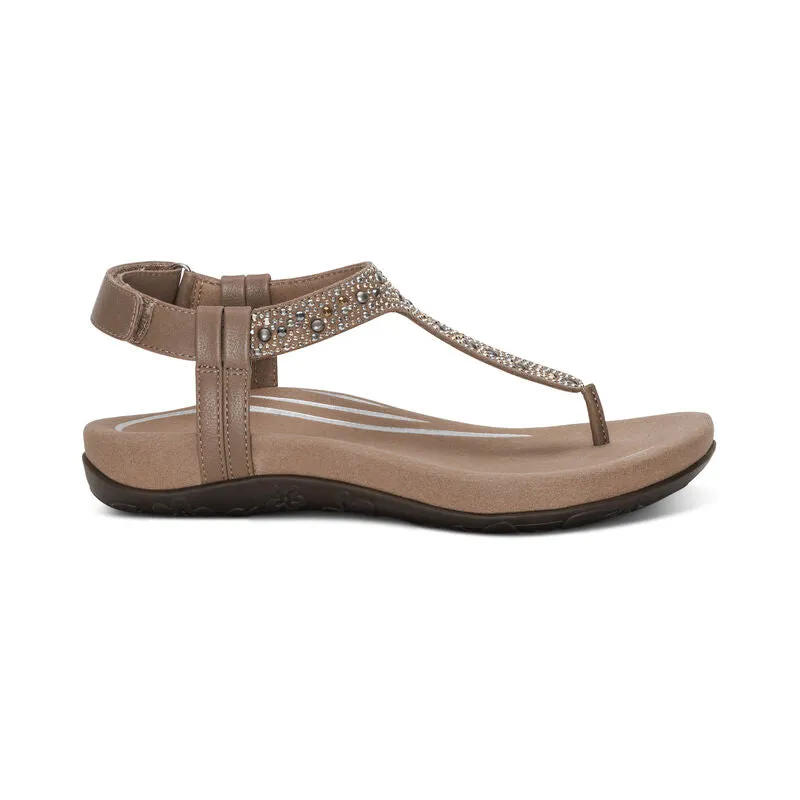 Aetrex Marni Adjustable Taupe Leather Sandal