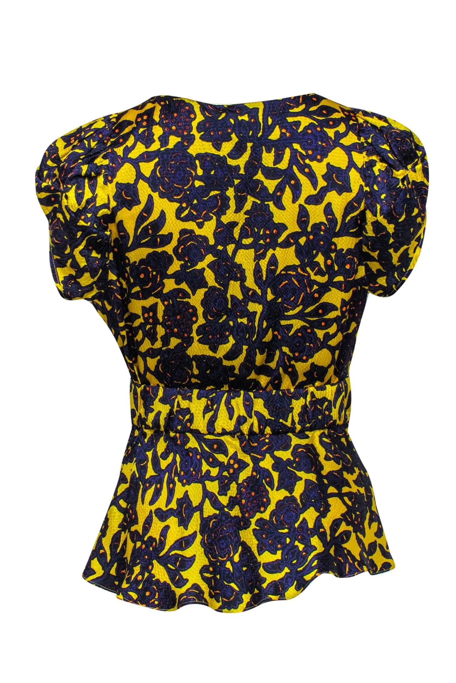 A.L.C. - Yellow & Purple Floral Print Twisted Waist Blouse Sz 6