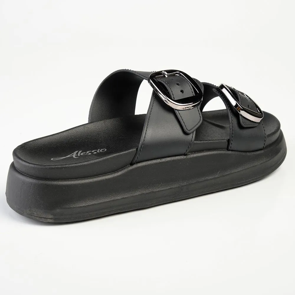 Alessio Double Cross Strap Sandal  - Black