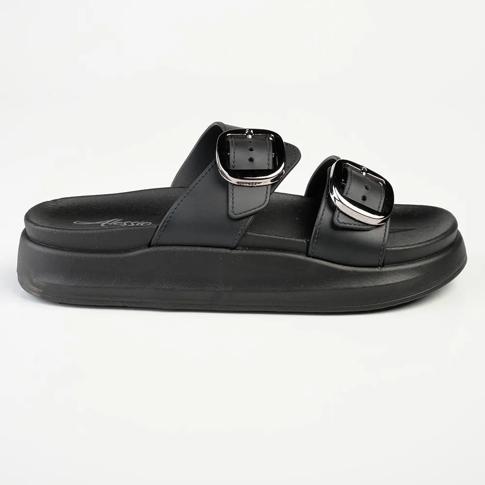 Alessio Double Cross Strap Sandal  - Black