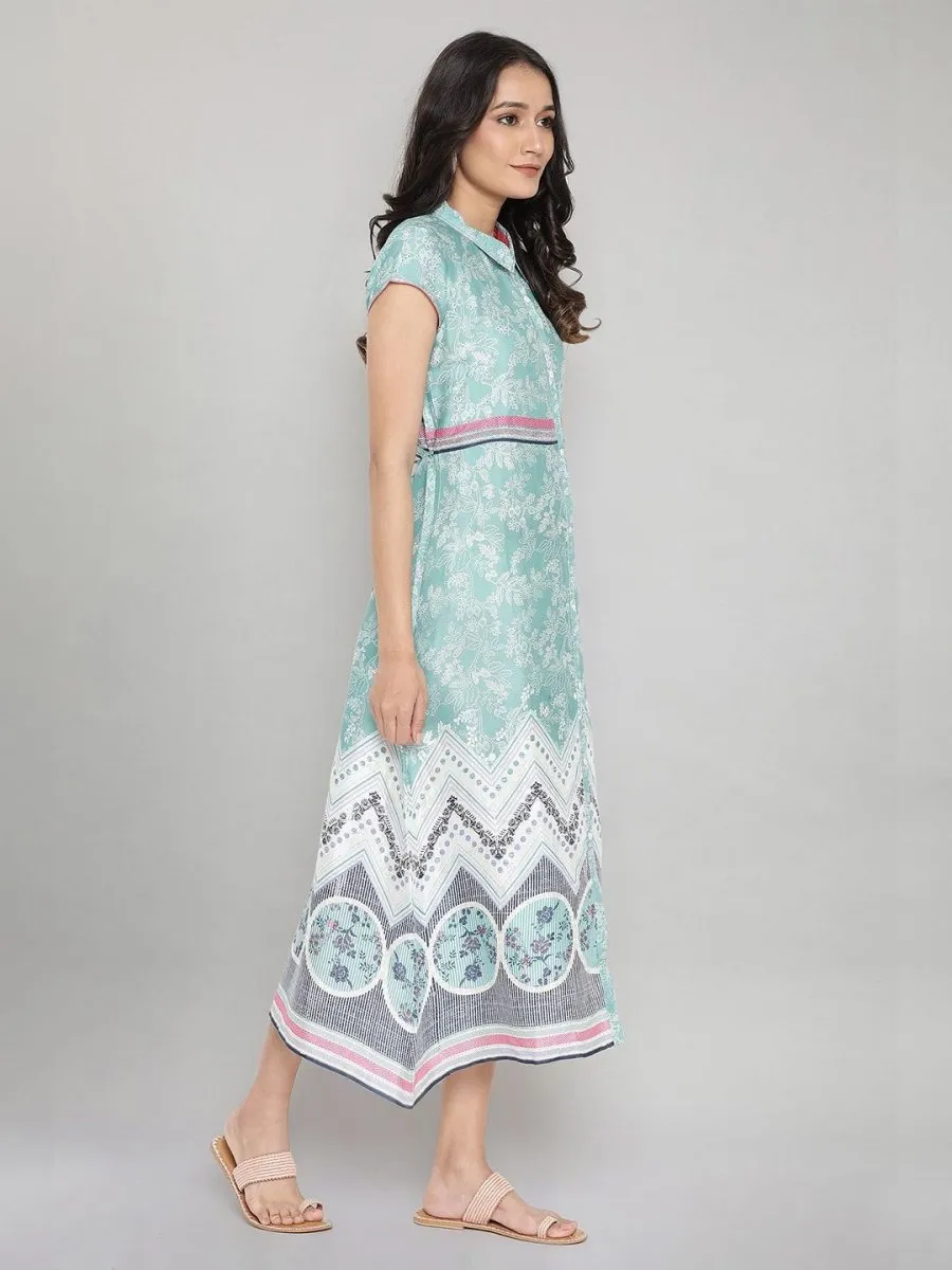 AURELIA Green Floral Printed A-Line Maxi Dress