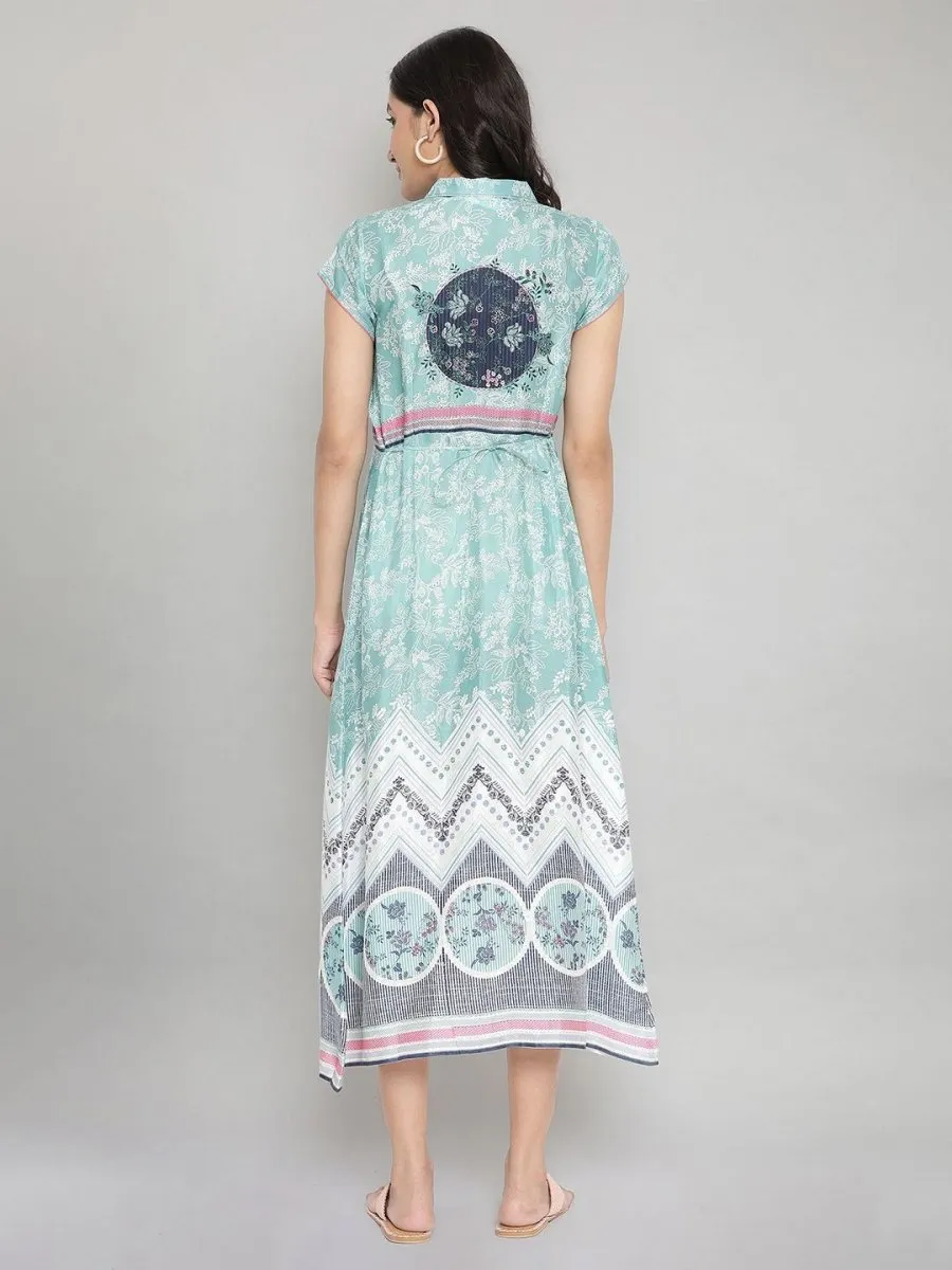 AURELIA Green Floral Printed A-Line Maxi Dress