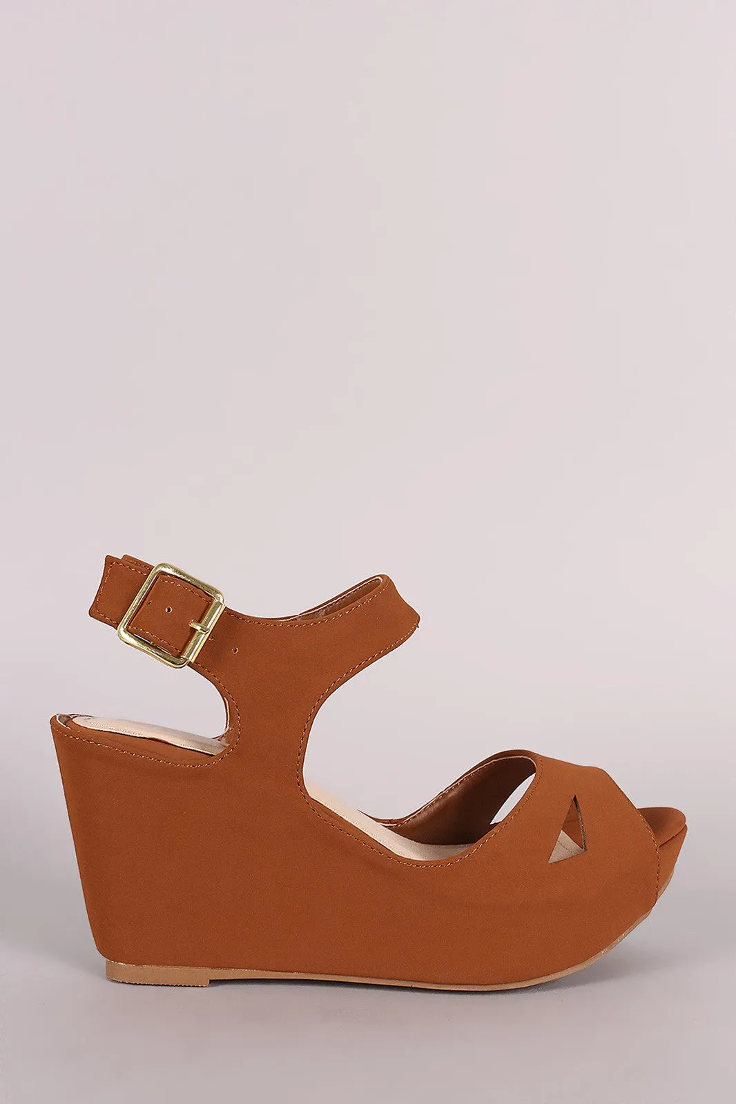 Bamboo One Band Cutout Ankle Cuff Platform Wedge