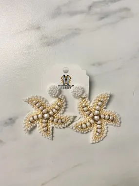 Beaded Earrings, White Starfish