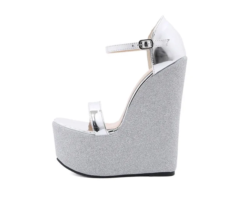 BerriesJam - 2024 Summer Silver Platform Buckle Wedges