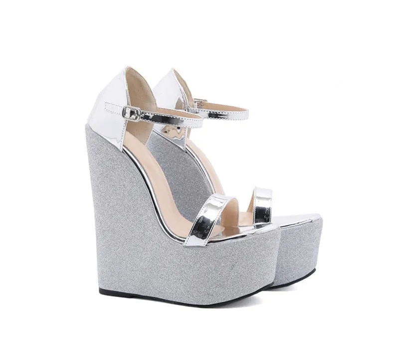 BerriesJam - 2024 Summer Silver Platform Buckle Wedges