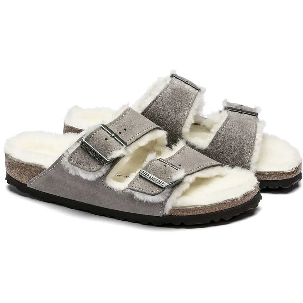 Birkenstock Arizona Shearling Sandals - Stone 1017402