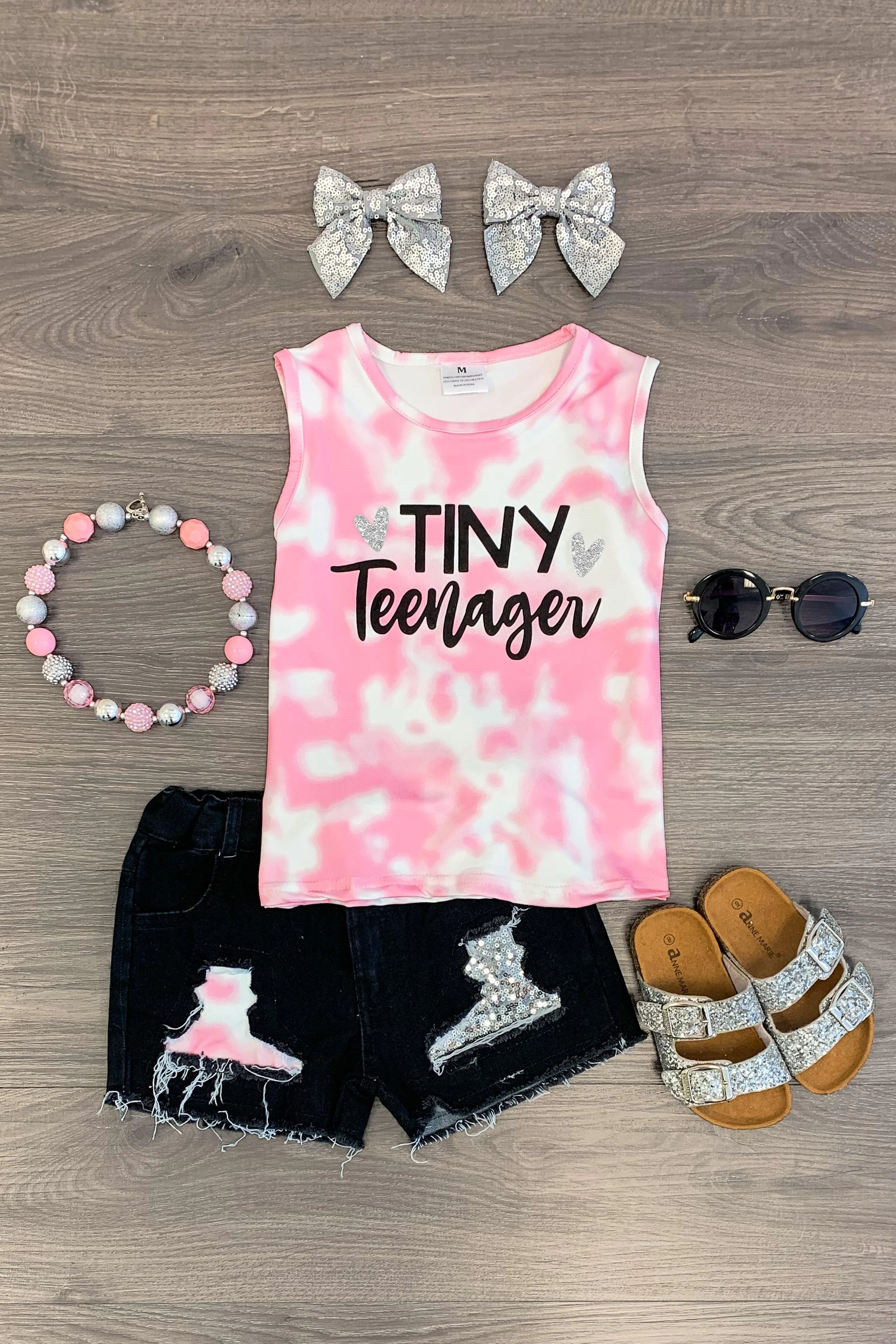 Black & Pink "Tiny Teenager" Denim Short Set