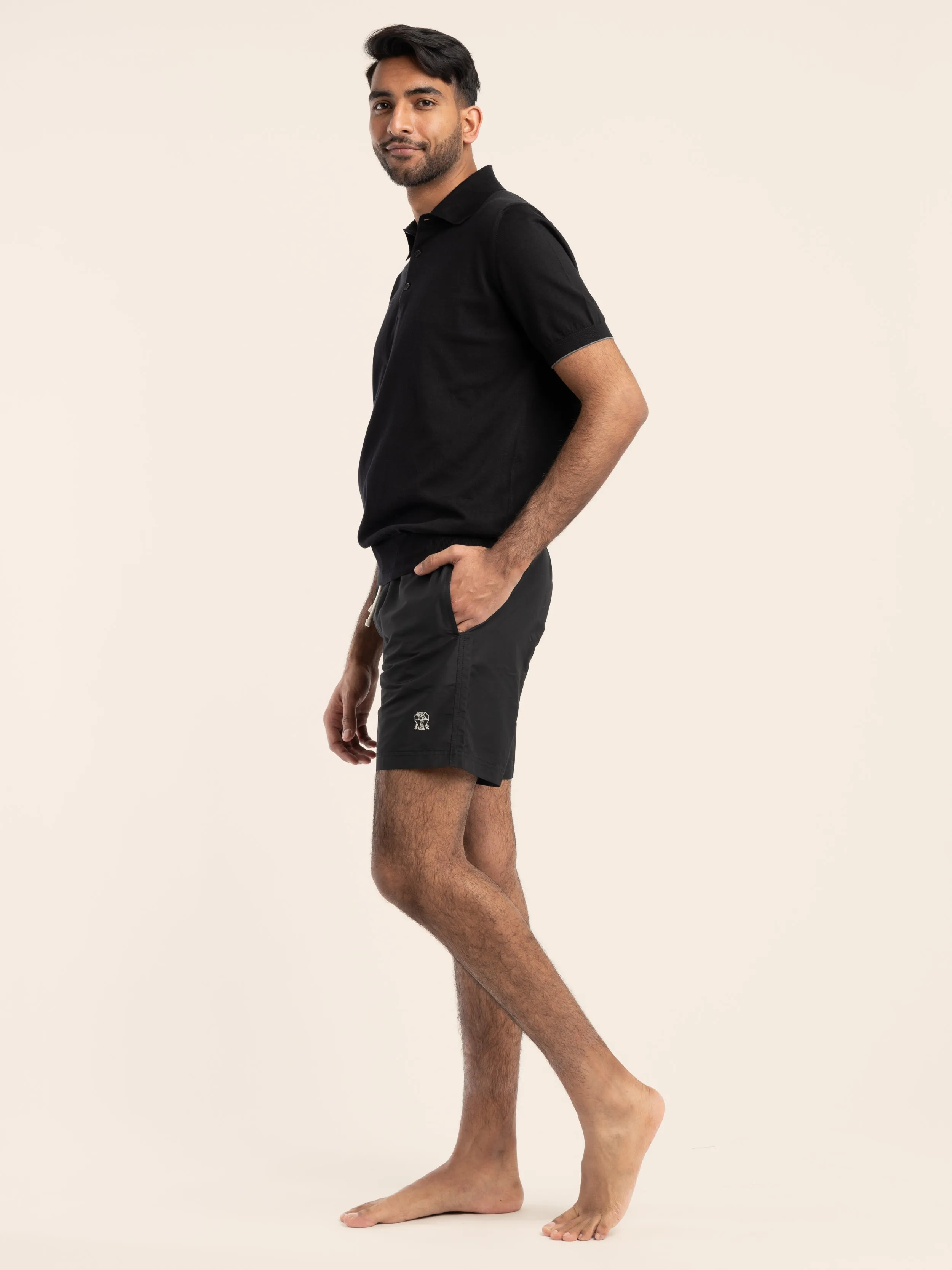 Black Cotton Lightweight Knit Polo