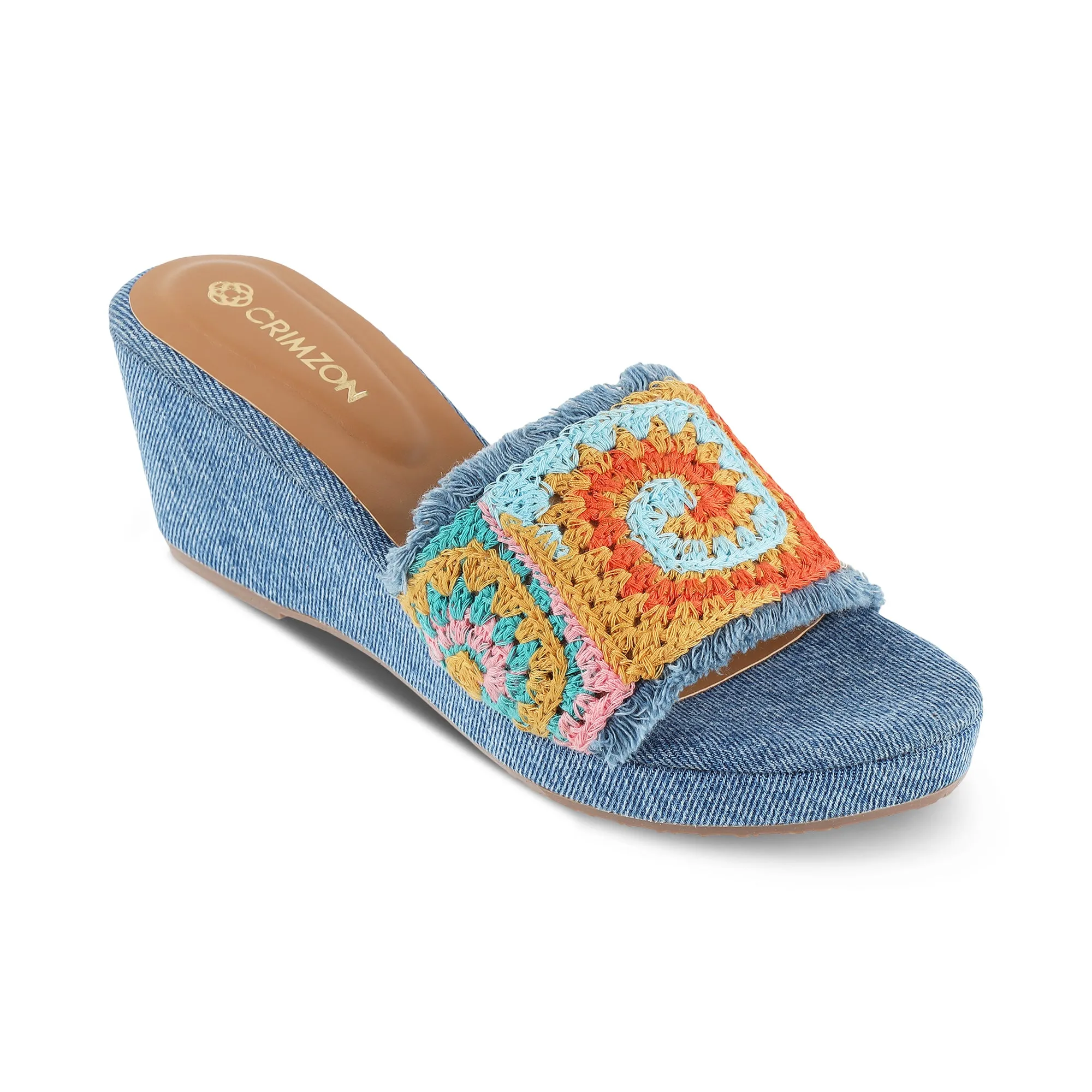 CLARA- DENIM CROCHET WEDGES