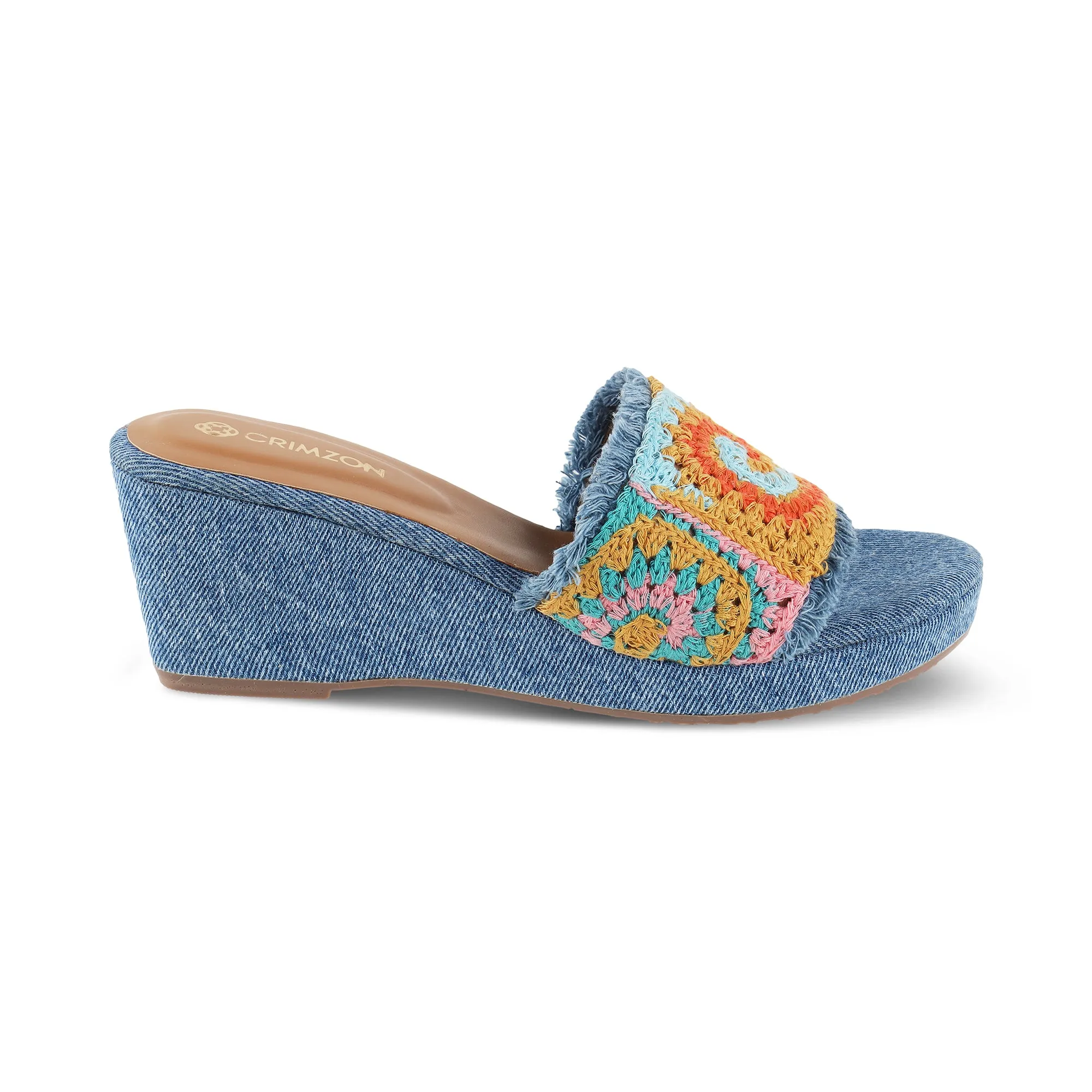 CLARA- DENIM CROCHET WEDGES