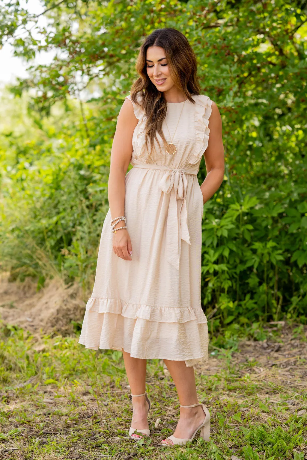 Classy Ruffle Accented Midi Dress