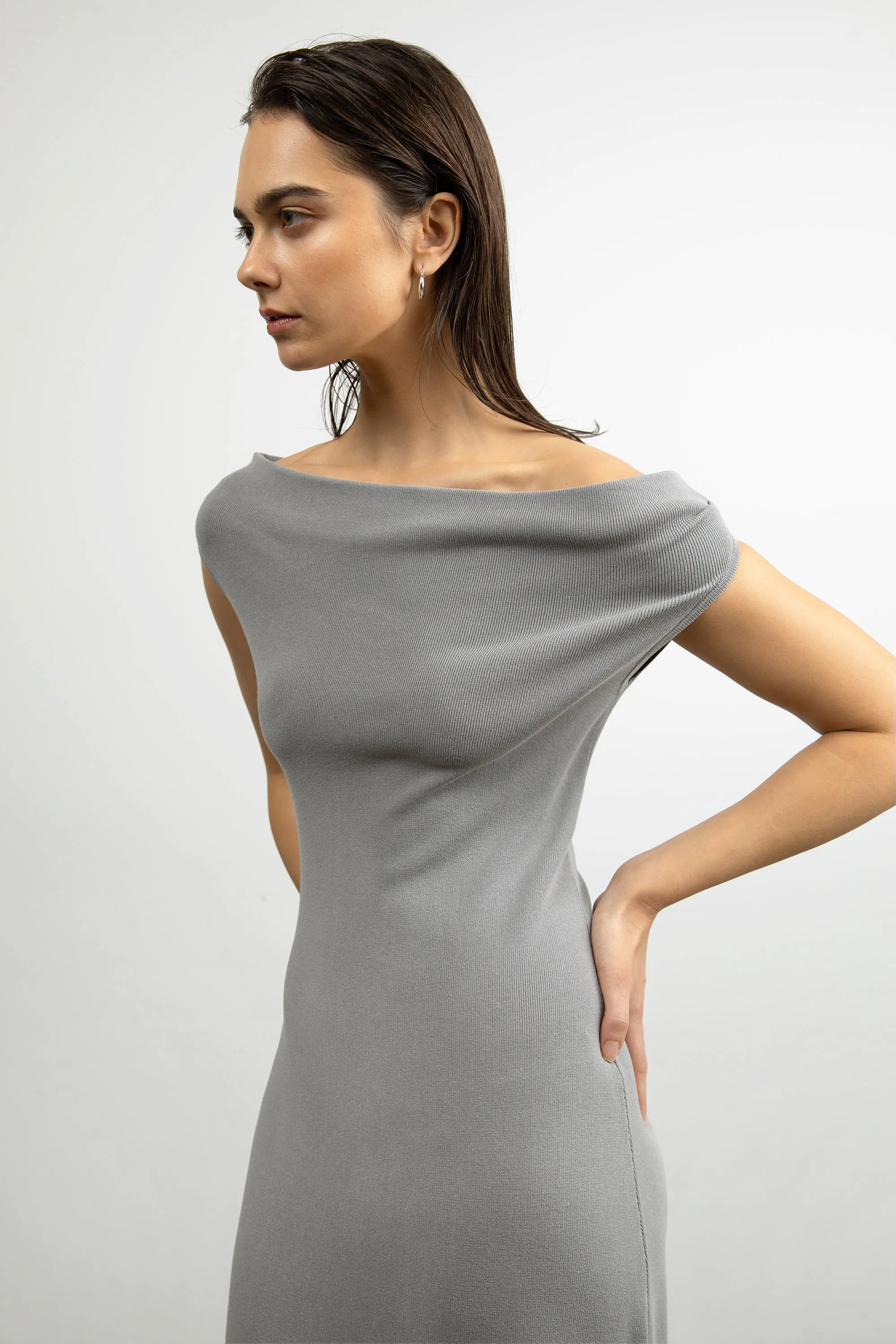 COWL NECKLINE OFF SHOULDER MIDI DRESS