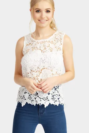 Cream Crochet Keyhole Vest Top