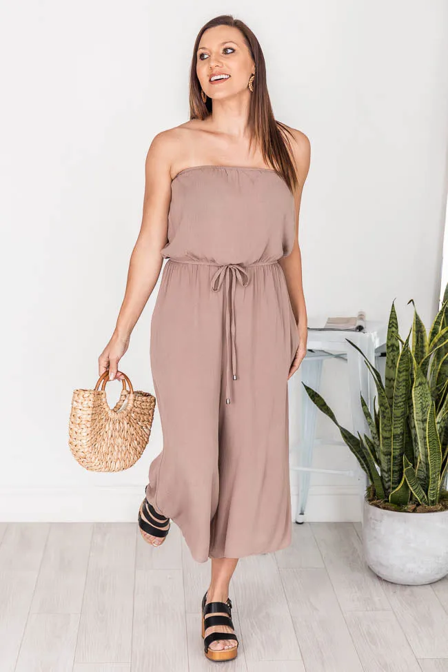 Dare To Dream Strapless Mocha Jumpsuit FINAL SALE