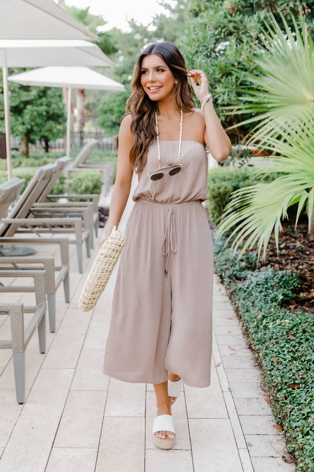 Dare To Dream Strapless Mocha Jumpsuit FINAL SALE