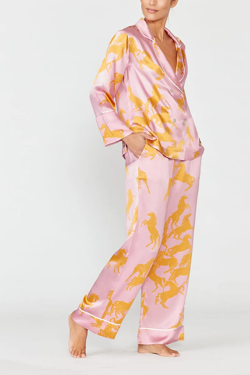 Dietrich Silk Pyjama Set - Camargue Pink Horse Print