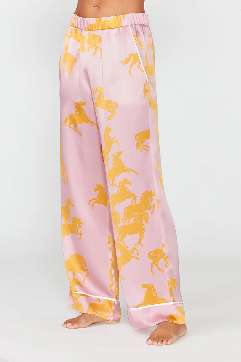 Dietrich Silk Pyjama Set - Camargue Pink Horse Print