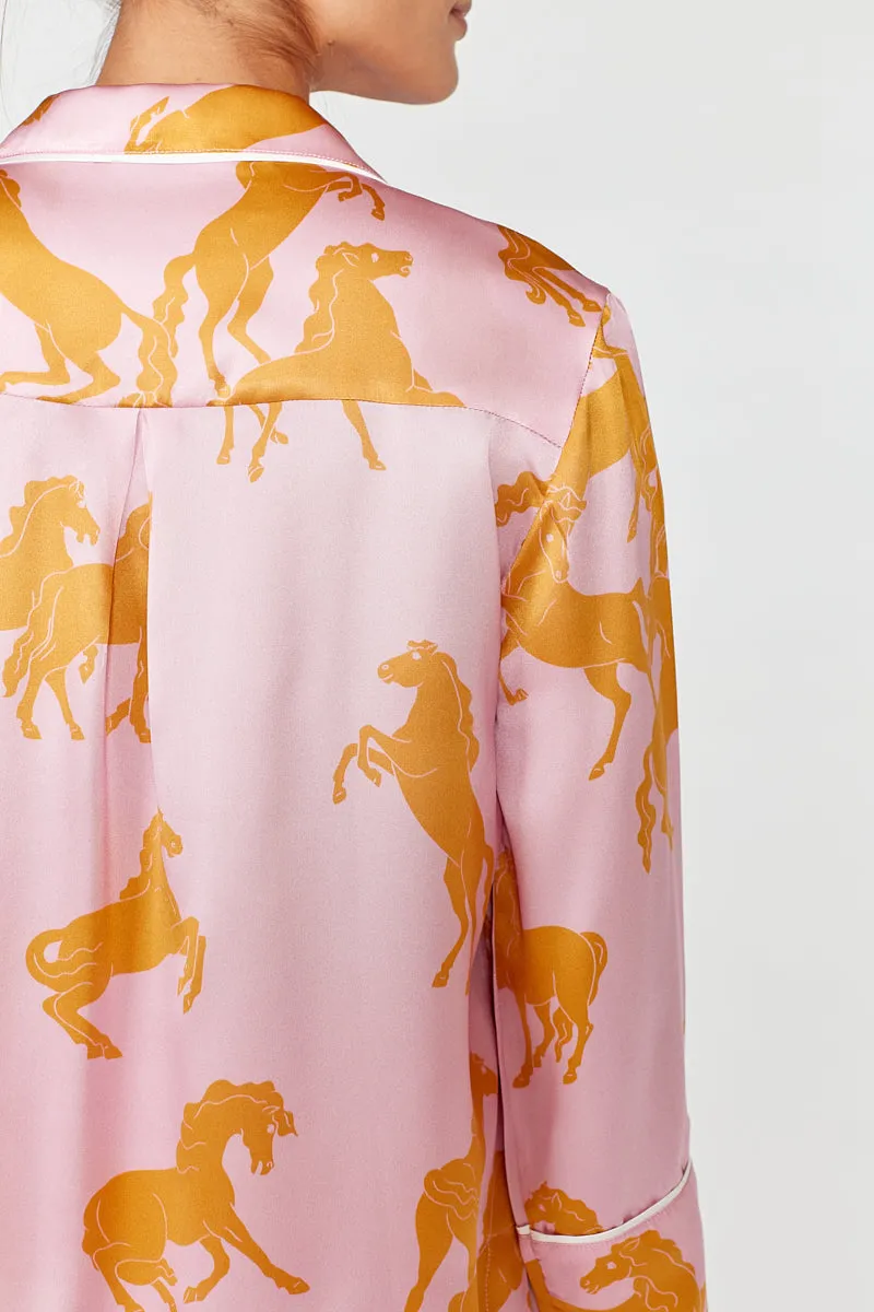 Dietrich Silk Pyjama Set - Camargue Pink Horse Print