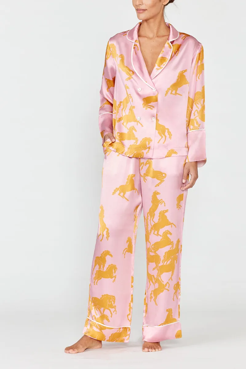 Dietrich Silk Pyjama Set - Camargue Pink Horse Print