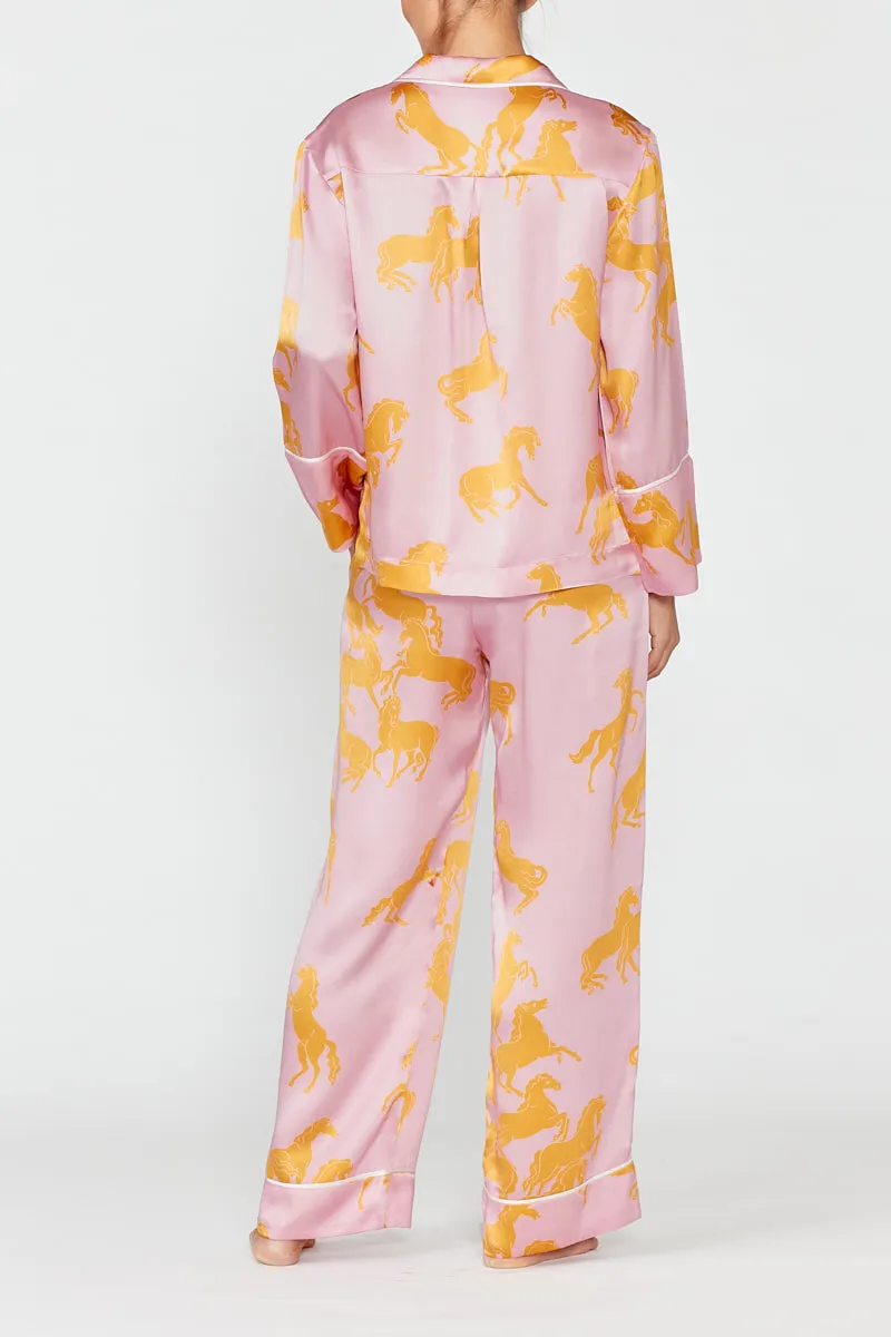 Dietrich Silk Pyjama Set - Camargue Pink Horse Print