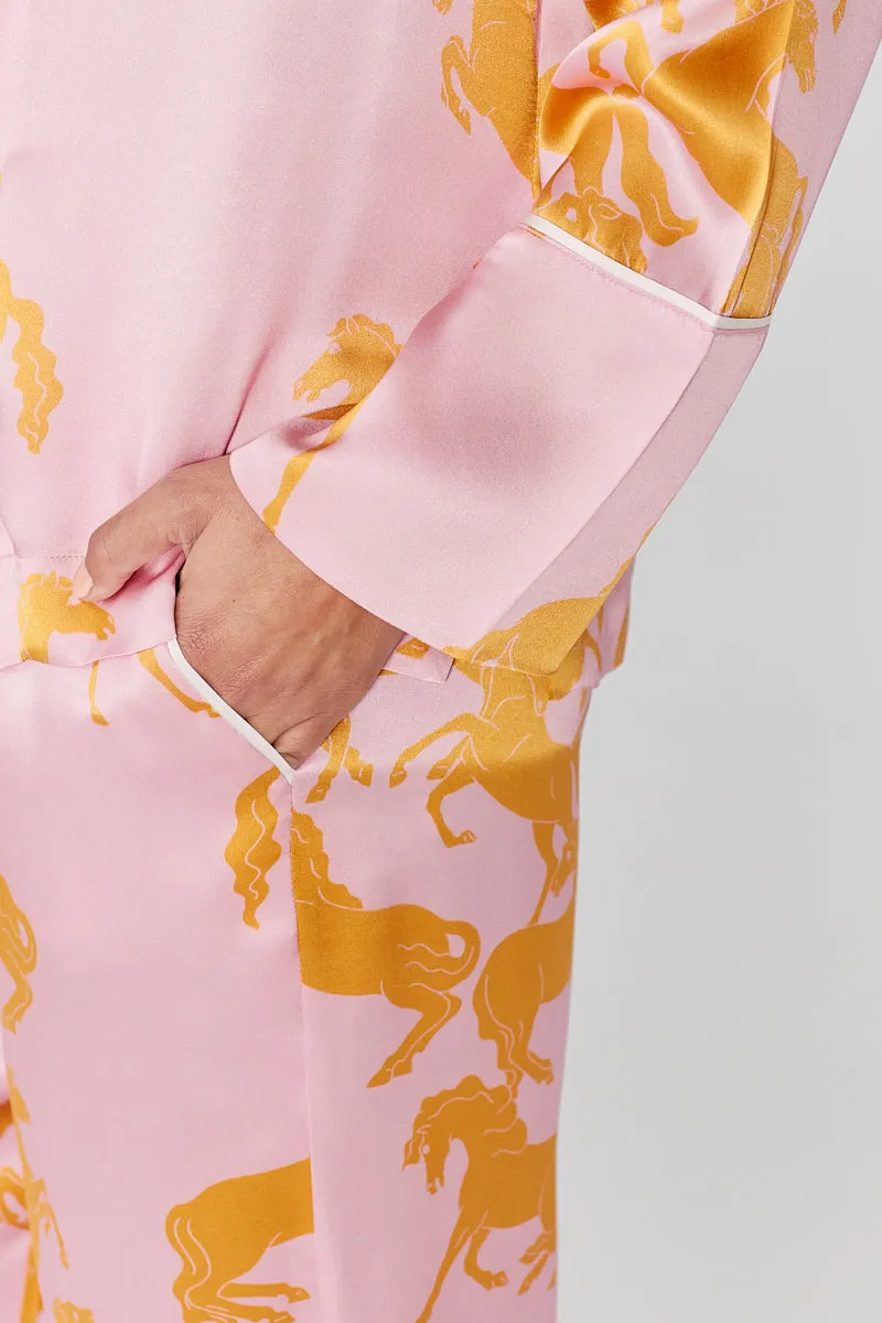 Dietrich Silk Pyjama Set - Camargue Pink Horse Print