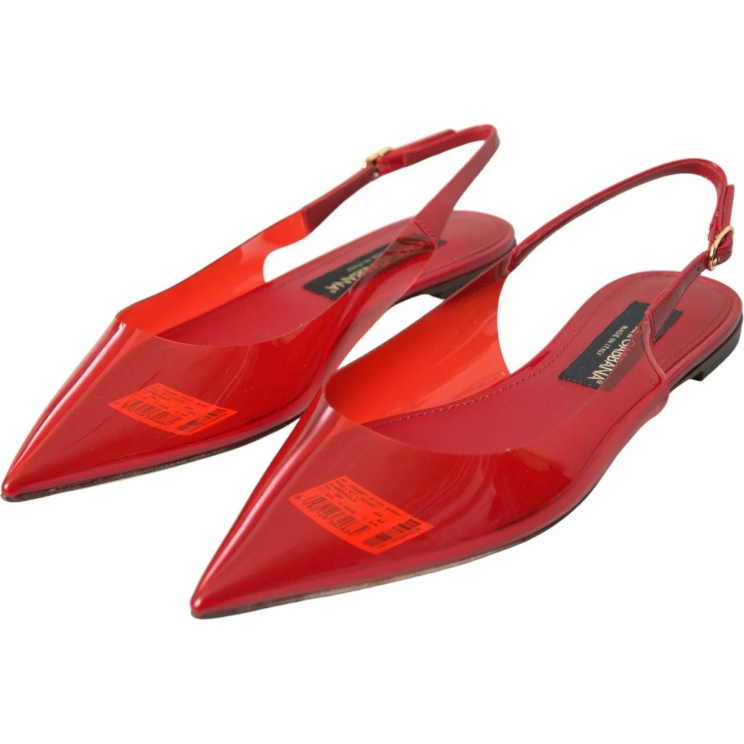 Dolce & Gabbana Red PVC Slingback Clear Flats Sandals Shoes