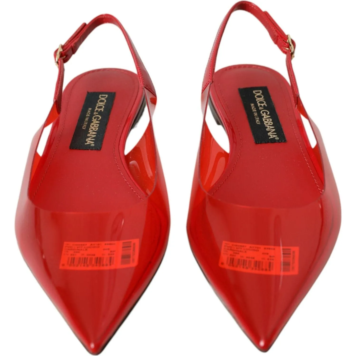 Dolce & Gabbana Red PVC Slingback Clear Flats Sandals Shoes