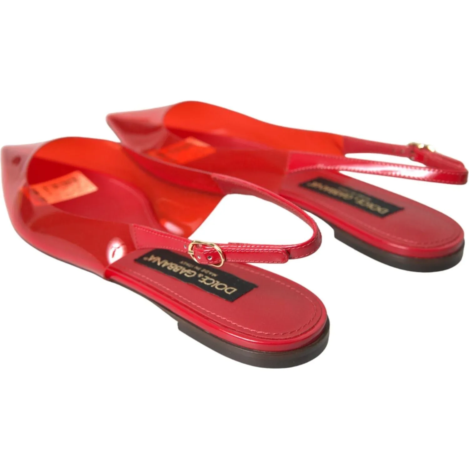 Dolce & Gabbana Red PVC Slingback Clear Flats Sandals Shoes