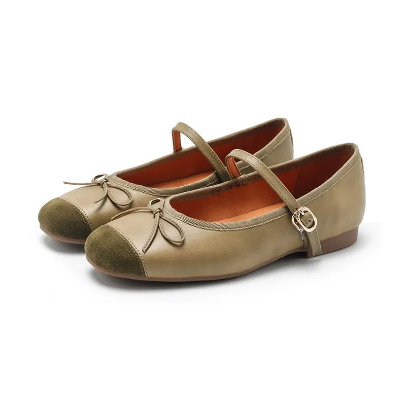 Dwarves Handmade Sheepskin Women's Michaela Mary Jane Flats in Khaki/Green/Apricot/Black