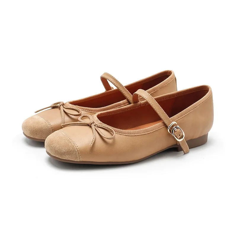 Dwarves Handmade Sheepskin Women's Michaela Mary Jane Flats in Khaki/Green/Apricot/Black