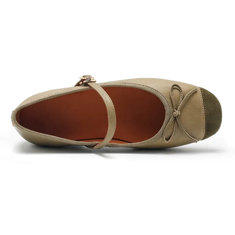 Dwarves Handmade Sheepskin Women's Michaela Mary Jane Flats in Khaki/Green/Apricot/Black