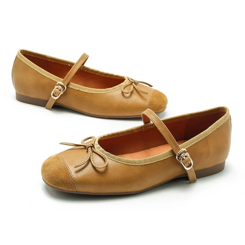 Dwarves Handmade Sheepskin Women's Michaela Mary Jane Flats in Khaki/Green/Apricot/Black