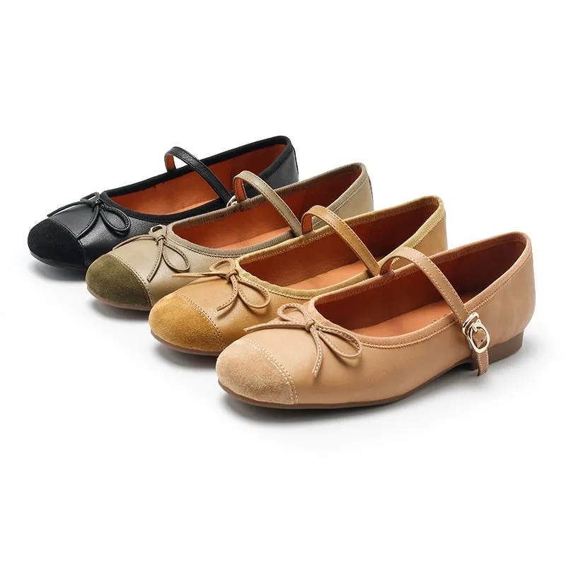 Dwarves Handmade Sheepskin Women's Michaela Mary Jane Flats in Khaki/Green/Apricot/Black