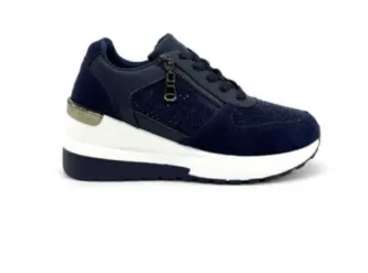 Enid Navy Zip Detail Wedge Trainers