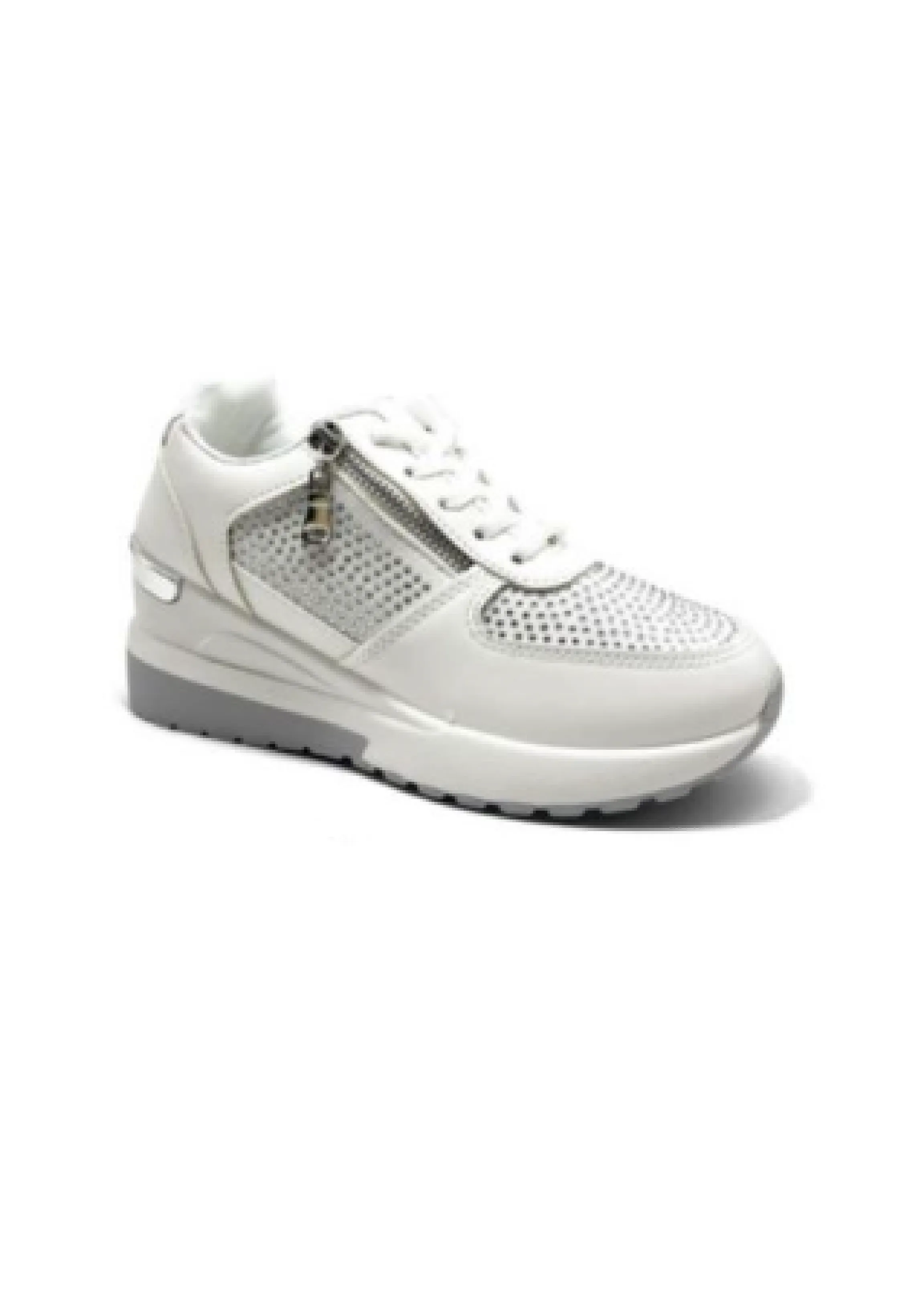 Enid White Zip Detail Wedge Trainers