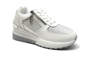 Enid White Zip Detail Wedge Trainers