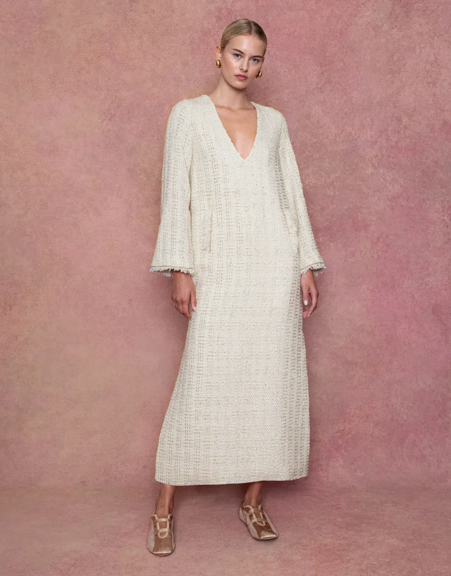 Eponine Tweed Maxi Dress - Cream