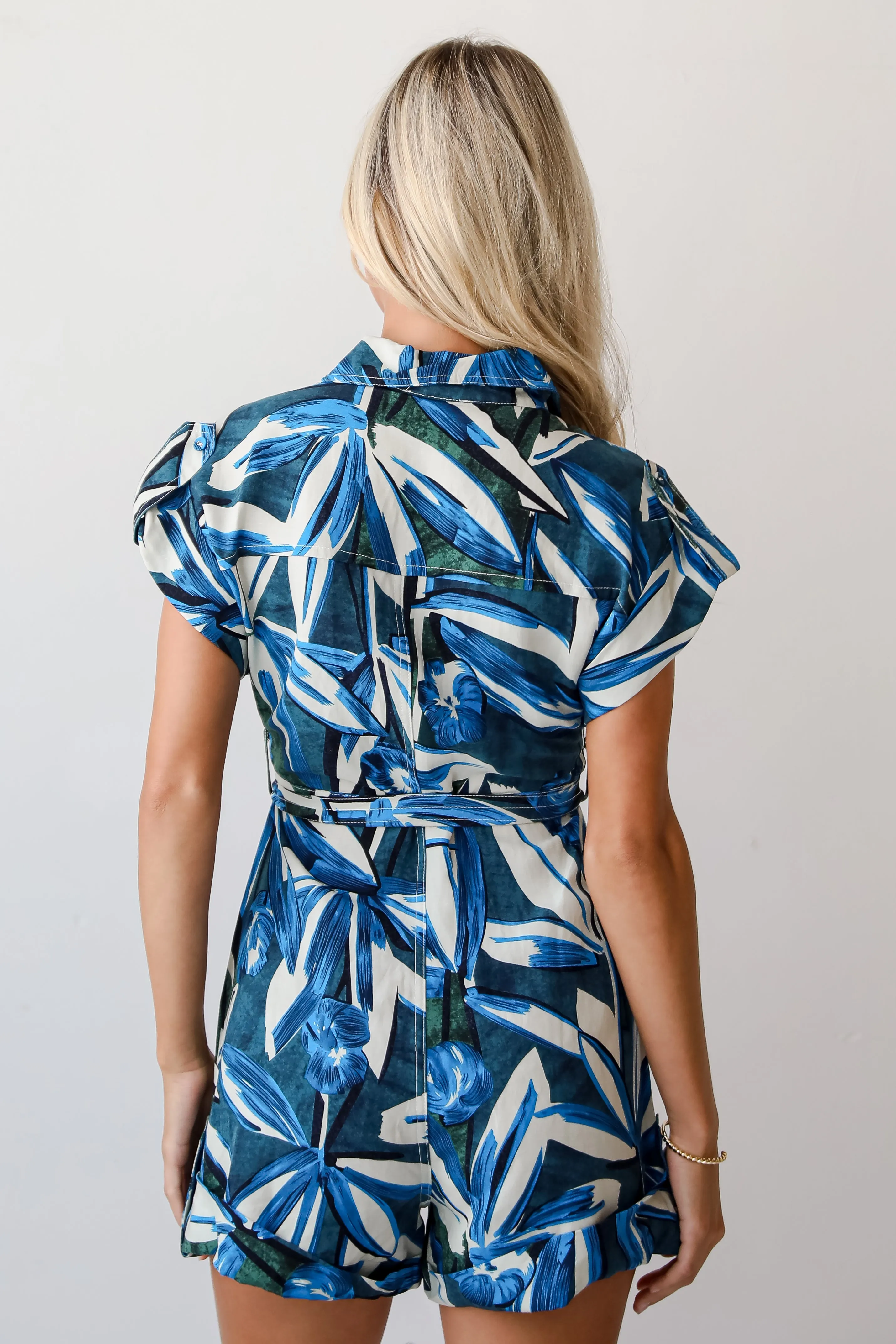 FINAL SALE - Celebrating Sun Blue Tropical Print Romper